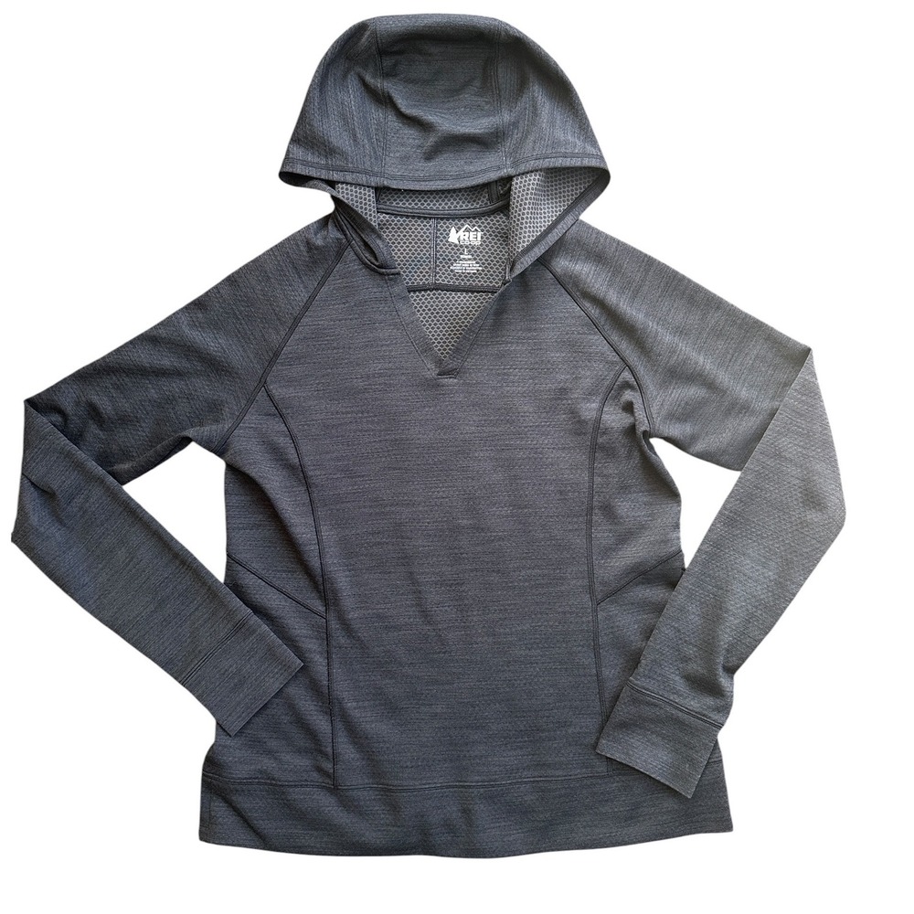 REI Co-op Active Hoodie Women L Gray Excellent V-Neck‎ Performance Pullover